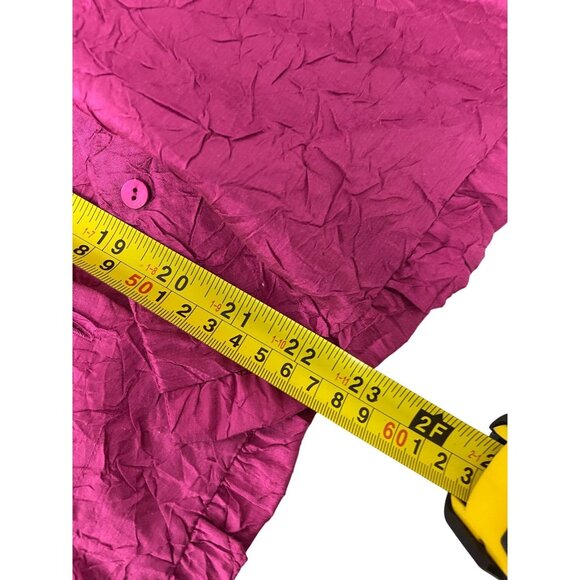 Eileen Fisher Womens Jacket Blouse L Pink Crinkled Silk Ruffle Neck 3/4 Sleeves - Picture 8 of 9